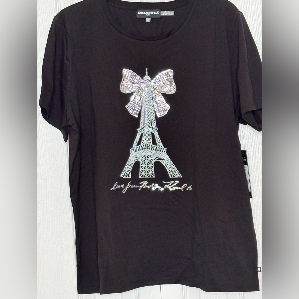 Karl Lagerfeld Black T-Shirt with Eiffel Tower and Bow